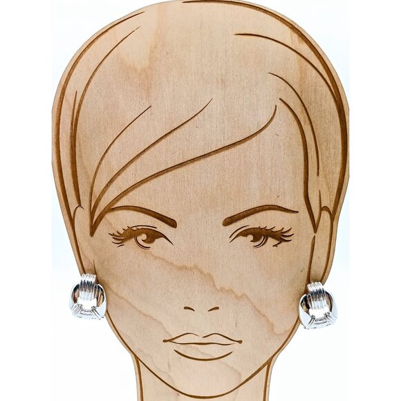 Vintage Designer Gay Boyer Earrings, Signed Silver Tone Door Knocker with Basket - Picture 3 of 4